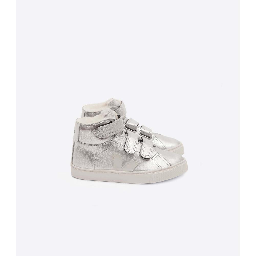 Kids\' Veja ESPLAR MID FURED LEATHER High Tops Silver | ZA 690NWY